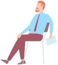 Businessman relaxing in office. Entrepreneur in suit sitting on chair during break at work