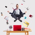 Businessman relaxing in office, while his work is doing Royalty Free Stock Photo