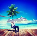 Businessman Relaxing Rest Beach Ocean Vacation Concept Royalty Free Stock Photo