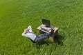 Businessman Relaxing Thinking At Desk in Green Field Royalty Free Stock Photo