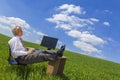 Businessman Relaxing Thinking At Desk in Green Field Royalty Free Stock Photo