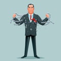 Businessman release breaking chains liberation heroic strength cartoon character design business concept vector Royalty Free Stock Photo