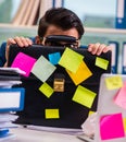 Businessman with reminder notes in multitasking concept