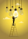 Businessman replaces new light bulb. Concept business illustration