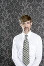 Businessman retro mustache over gray wallpaper