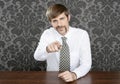 Businessman retro on office table salesperson