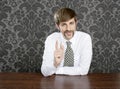 Businessman retro on office table salesperson