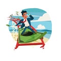 Businessman riding on banknote as roller coaster.Business or Fin