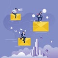 Businessman riding big flying email or envelope-Business communication concept