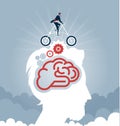 Businessman riding a bike with gears on head. Business concept vector