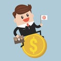 Businessman riding flying mone, vector illustion flat design style.