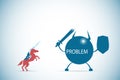 Businessman riding a horse to against the problem character, solution and business concept