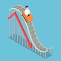 Businessman is Riding on a Roller Coaster with Falling Graph