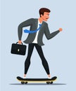 Businessman riding scateboard vector illustration