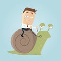 Businessman riding a slow snail