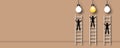 Businessman rising step up the stair with light bulb, Idea business or success concept.