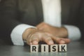 Businessman risk assessment. Decision to accept business result in uncertainty, unpredictable situation concept