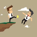 Businessman rival male kick off a cliff Royalty Free Stock Photo