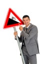 Businessman with road sign Royalty Free Stock Photo