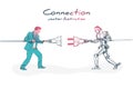 Businessman and robot connection. Symbol of working together