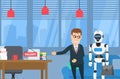 Businessman and robot humanoid office vacant workpace . hiring employement concept