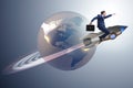 The businessman on the rocket in global business concept Royalty Free Stock Photo