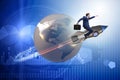 The businessman on the rocket in global business concept Royalty Free Stock Photo