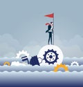 Businessman rowing idea light bulb boat sailing on the ocean - Business concept vector