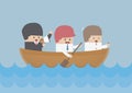 Businessman rowing team, Teamwork and Leadership concept
