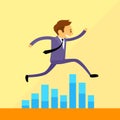 Businessman Run Jump over Financial Bar Graph Royalty Free Stock Photo