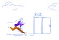 Businessman run open exit door man hurry up evacuation emergency horizontal sketch doodle