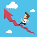 Businessman run on stair red arrow