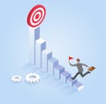Businessman run to target. Vector Isometric illustration Royalty Free Stock Photo
