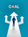 Businessman running on arrow to goal target concept. Business symbol vector illustration Royalty Free Stock Photo