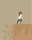 Businessman running away from the abyss.VECTOR