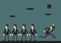 Businessman Running Away from Conformity Cartoon Business Illustration in Vector Style
