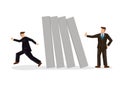 Businessman running away from falling domino push by other businessman Royalty Free Stock Photo