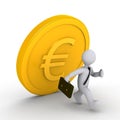 Businessman running away from falling euro coin