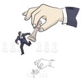 Businessman running away from king chess vector illustration sketch doodle hand drawn with black lines isolated on white Royalty Free Stock Photo