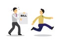 Businessman running away from a man with a bill. Business concept of escape or debt Royalty Free Stock Photo