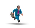 Businessman Running with Briefcase Bag isolated on White Background 3D illustration. 3D people collection Royalty Free Stock Photo