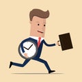 Businessman running with briefcase and clock, business energetic, dynamic and speed concept. Vector illustration Royalty Free Stock Photo