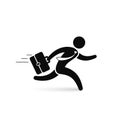Businessman running with briefcase icon, vector isolated black man silhouette illustration Royalty Free Stock Photo