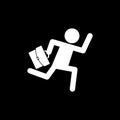 A businessman running and carrying a bag for web icons and symbols on a black background Royalty Free Stock Photo