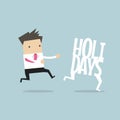 Businessman running catch up holidays. Royalty Free Stock Photo