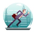 Businessman Running Character Urban Landscape City Street Background Flat Design Vector Illustration