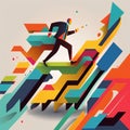 Businessman running on colorful arrows. Vector illustration. Eps 10. Royalty Free Stock Photo