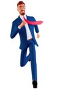 Businessman running fast with a waving necktie. Late business person rushing in a hurry to get on time. 3d rendering Royalty Free Stock Photo