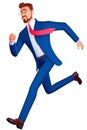 Businessman running fast with a waving necktie. Late business person rushing in a hurry to get on time. 3d rendering Royalty Free Stock Photo