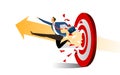 Businessman running forward and breaking target archery to Successful. business success concept. vector Royalty Free Stock Photo